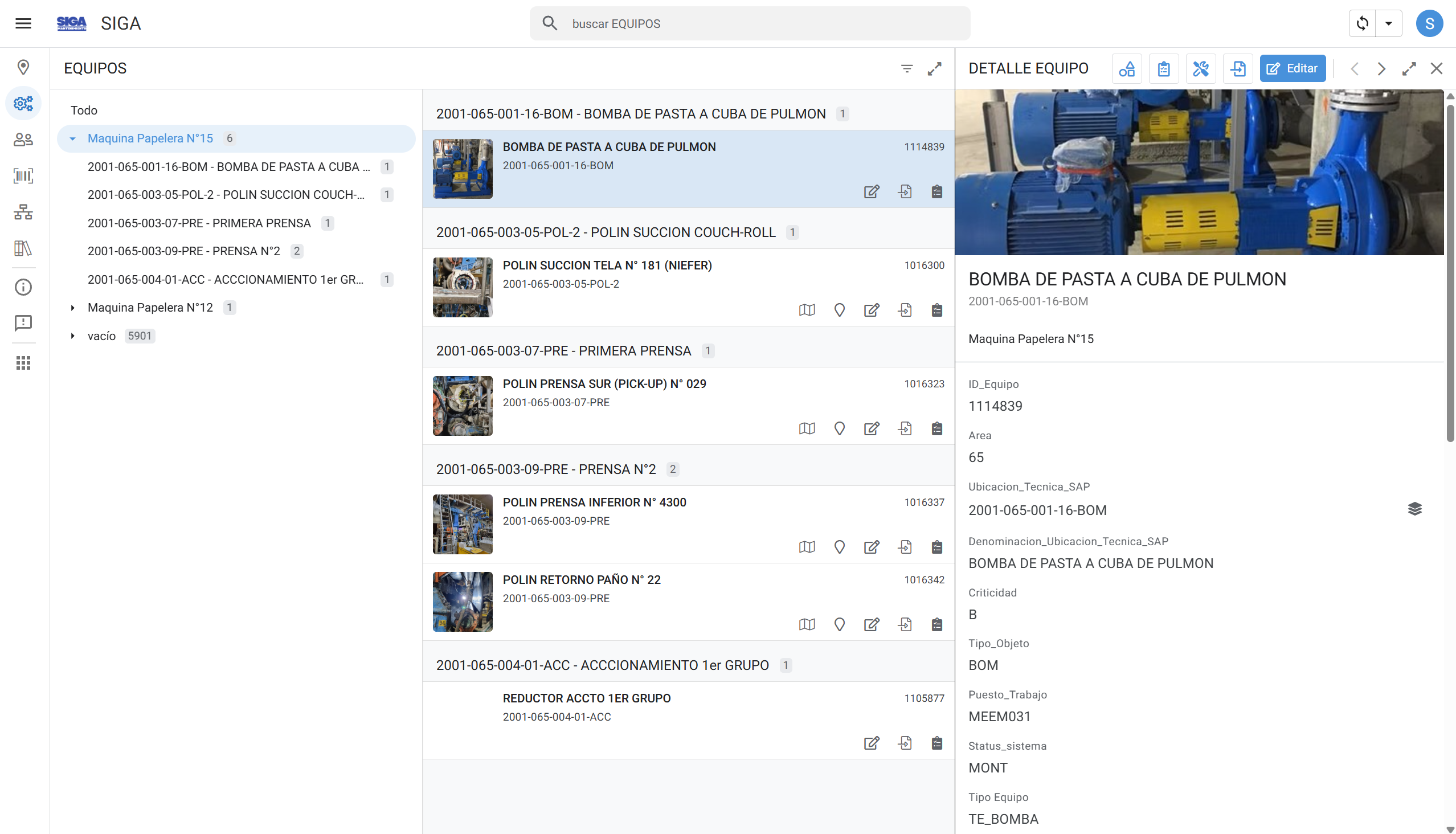 Listado de Equipos SAP
